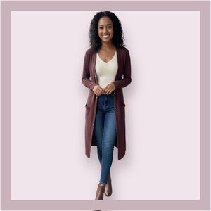 RolyPoly Burgundy Waffle Knit Button Down Cardigan Dress